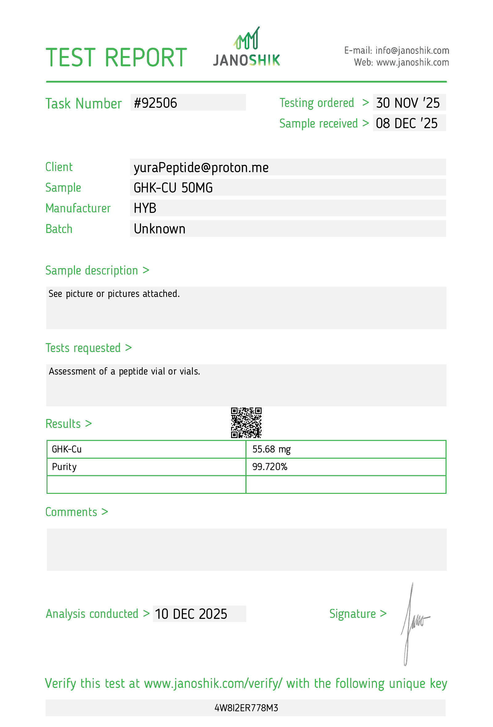 GHK-Cu 50mg Certificate of Analysis — HPLC purity